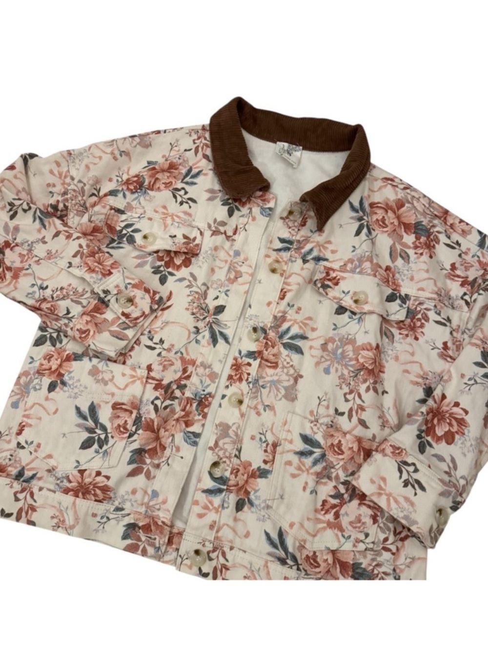 Floral Corduroy-Collar Jacket - Pink Floral - Picture 3 of 4